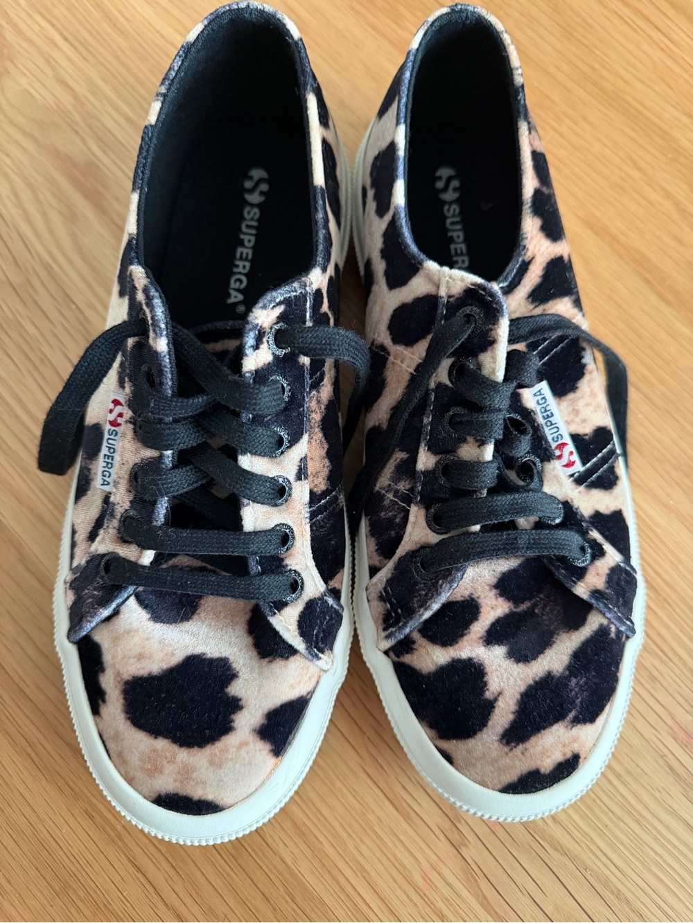 Superga Leopard-Print Lace-Up Sneakers in Black and Tan